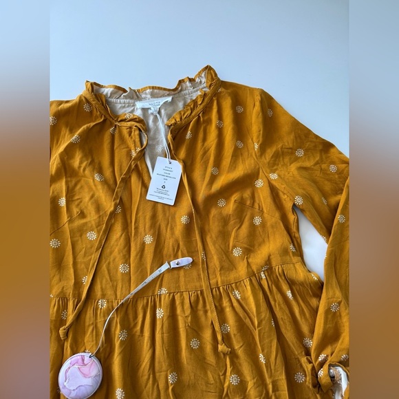 Lucky Brand-Mustard Medallion- Long Sleeve-Ruffle Neck-Fall-Dress-NWT-Size S - Picture 6 of 11